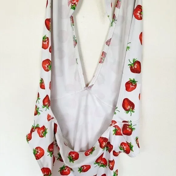 Blackmilk RARE SAMPLE All Over Strawberry Print Halter Tie Neck One-piece Swimsu - Picture 6 of 10